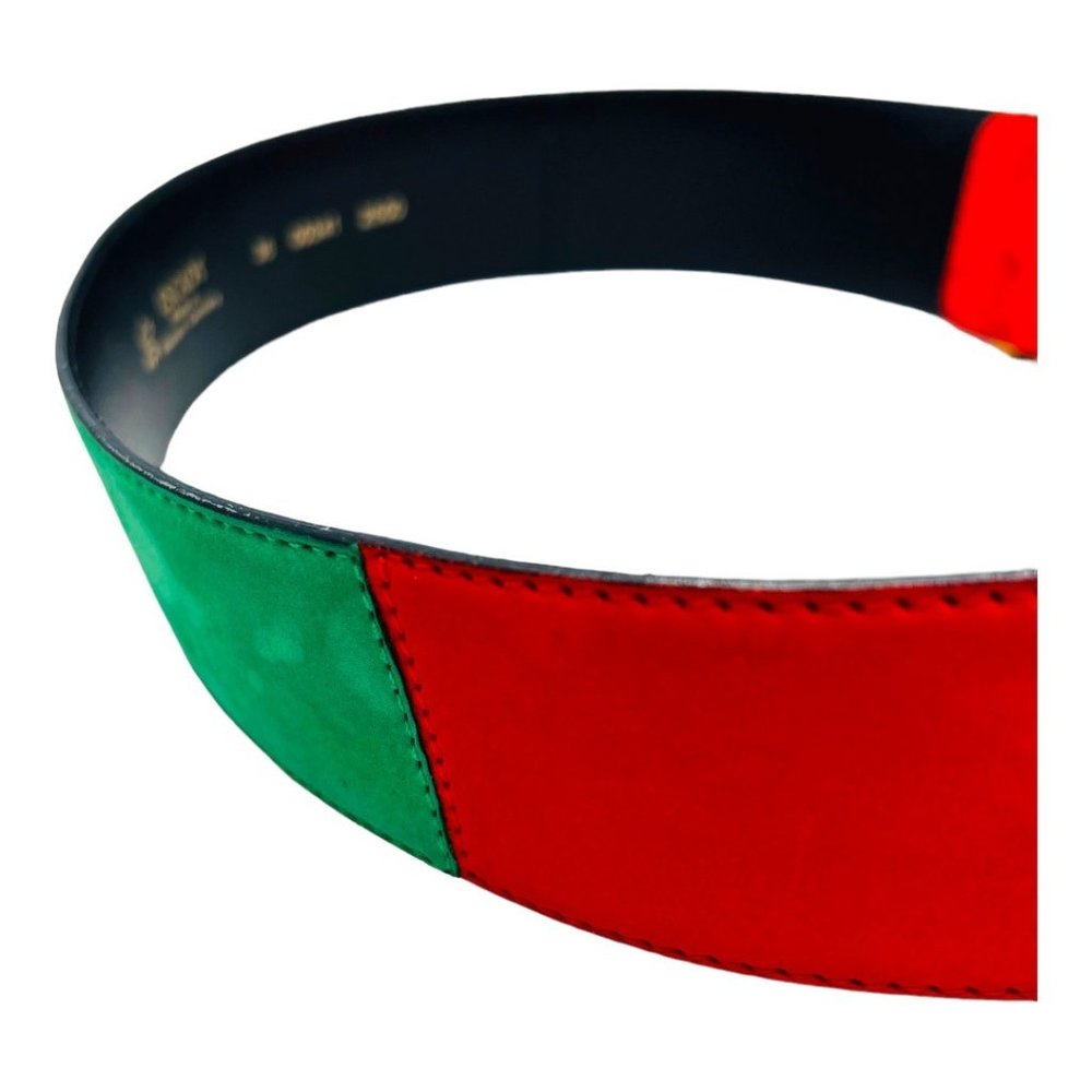Escada 80's Leather Suede & Gilt Brass Color Block Two-Tone Vintage Belt - Picture 5 of 12